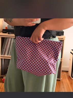 BAGGU Checkerboard Pouch- Red & Light Blue